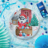 Siberischer Husky Hund im Schnee Weihnachtshundeha Pappteller (Party)