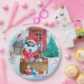 Siberischer Husky Hund im Schnee Weihnachtshundeha Pappteller (Party)