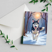Siberischer Husky-Hund-Malerei Winter Postkarte