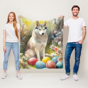 Siberischer Husky-Hund mit Ostereiern Fleecedecke