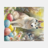 Siberischer Husky-Hund mit Ostereiern Fleecedecke (Vorderseite (Horizontal))