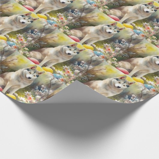 Siberischer Husky-Hund mit Ostereiern Geschenkpapier (Ecke)