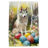Siberischer Husky-Hund mit Ostereiern Mittlere Geschenktüte (Rückseite)
