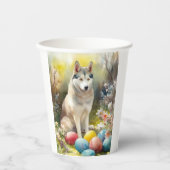 Siberischer Husky-Hund mit Ostereiern Pappbecher (Vorderseite)