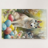 Siberischer Husky-Hund mit Ostereiern Puzzle (Horizontal)