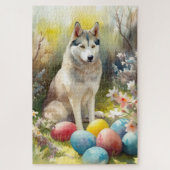 Siberischer Husky-Hund mit Ostereiern Puzzle (Vertikal)
