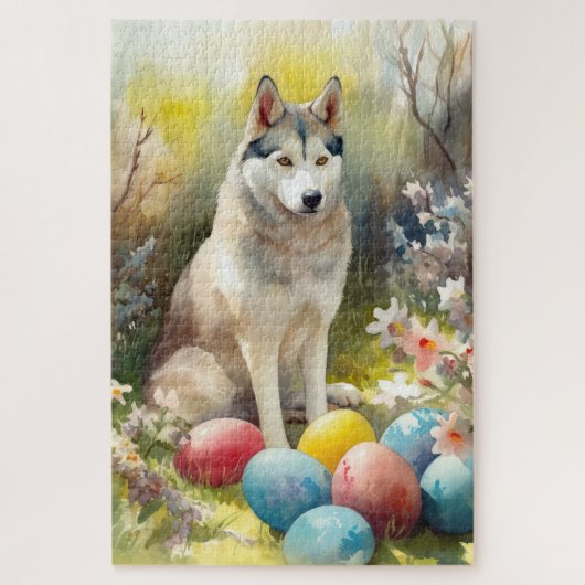 Siberischer Husky-Hund mit Ostereiern Puzzle (Vertikal)