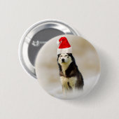 Siberischer Husky-Hund mit Weihnachtsmannmütze im  Button (Vorne & Hinten)