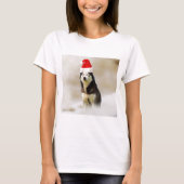 Siberischer Husky-Hund mit Weihnachtsmannmütze im T-Shirt (Vorderseite)