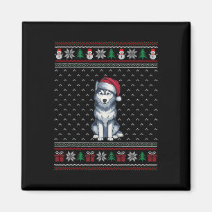 Siberischer Husky-Hund mit Weihnachtsmannmütze Ugl Magnet