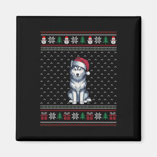Siberischer Husky-Hund mit Weihnachtsmannmütze Ugl Magnet (Vorne)