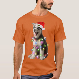 Siberischer Husky Hund Weihnachtsbaum Lichter Xma T-Shirt