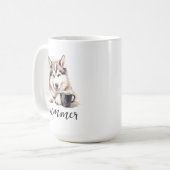 Siberischer Husky mit Kaffee-Tasse, Hund mit Haltu Kaffeetasse (Vorderseite Links)