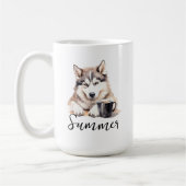 Siberischer Husky mit Kaffee-Tasse, Hund mit Haltu Kaffeetasse (Links)