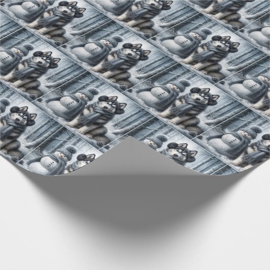 Siberischer Husky mit Schneemann Geschenkpapier (Ecke)