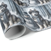 Siberischer Husky mit Schneemann Geschenkpapier (Rolleneckpunkt)