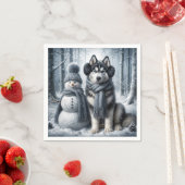 Siberischer Husky mit Schneemann Serviette (Beispiel)