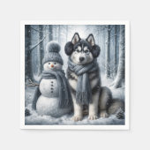 Siberischer Husky mit Schneemann Serviette (Vorderseite)