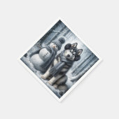 Siberischer Husky mit Schneemann Serviette (Ecke)