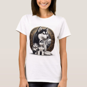 Siberischer Husky mit Welpen T-Shirt