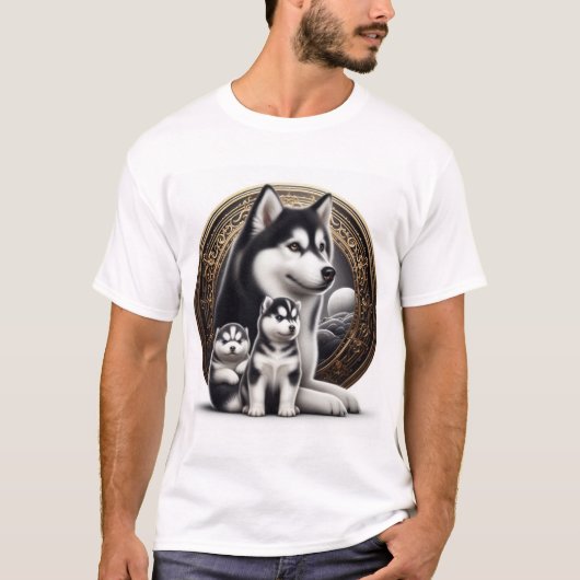 Siberischer Husky mit Welpen T-Shirt (Vorderseite)