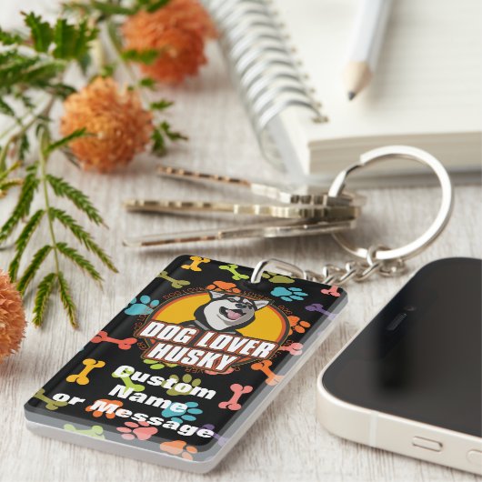 Siberischer Husky Paw Bones Hunde Individuelle Nam Schlüsselanhänger (Vorderseite rechts)