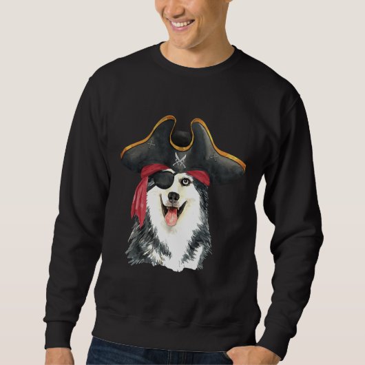 Siberischer Husky Pirate Hand Wasserfarbe Sweatshirt (Vorderseite)