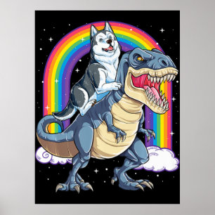 Siberischer Husky Riding Dinosaur Rex Geschenke Bo Poster