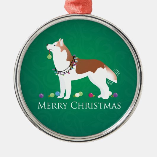 Siberischer Husky - Rot - Frohe Weihnachtsgestaltu Ornament Aus Metall (Vorne)