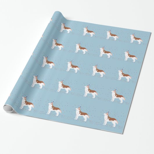 Siberischer Husky - Rot - Happy Birthday Design Geschenkpapier (Ungerollt)