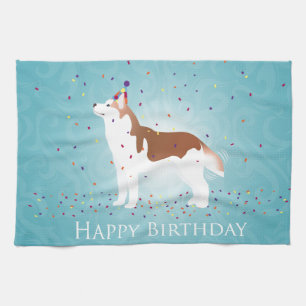 Siberischer Husky - Rot - Happy Birthday Design Geschirrtuch