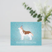 Siberischer Husky - Rot - Happy Birthday Design Postkarte (Stehend Vorderseite)