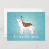 Siberischer Husky - Rot - Happy Birthday Design Postkarte (Vorne/Hinten)