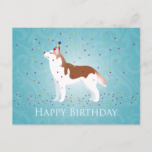 Siberischer Husky - Rot - Happy Birthday Design Postkarte (Vorderseite)