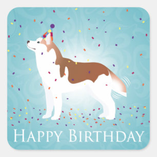 Siberischer Husky - Rot - Happy Birthday Design Quadratischer Aufkleber