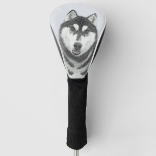 Siberischer Husky (Schwarz und Weiß) Malerei Hund Golf Headcover