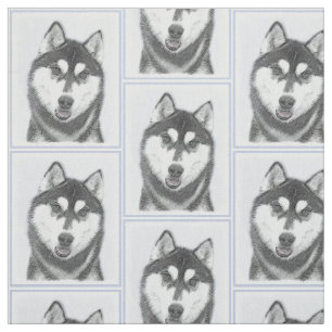Siberischer Husky (Schwarz und Weiß) Malerei Hund Stoff