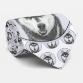 Siberischer Husky (Schwarz und Weiß) Malerei Hunde Krawatte (Gerollt)