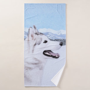Siberischer Husky (Silber und Weiß) Malerei Hund Badhandtuch Set
