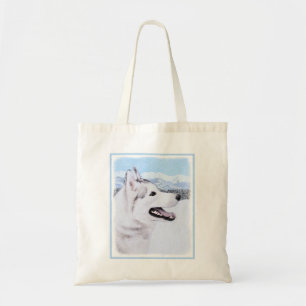Siberischer Husky (Silber und Weiß) Malerei Hund K Tragetasche
