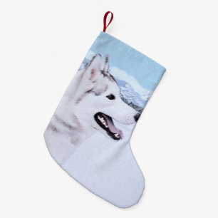 Siberischer Husky (Silber und Weiß) Malerei Hund Kleiner Weihnachtsstrumpf