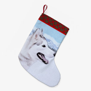 Siberischer Husky (Silber und Weiß) Malerei Hund Kleiner Weihnachtsstrumpf