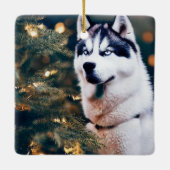 Siberischer Husky unter Weihnachtsbaum Keramikornament (Rückseite)