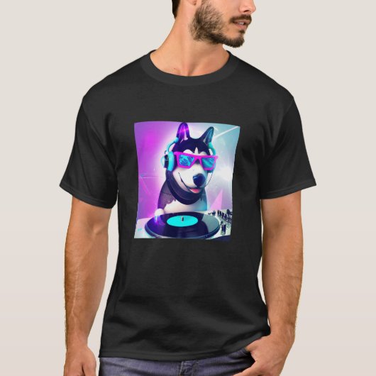 Siberischer Husky Vaporwave DJ Dog Ästhetische Jun T-Shirt (Vorderseite)