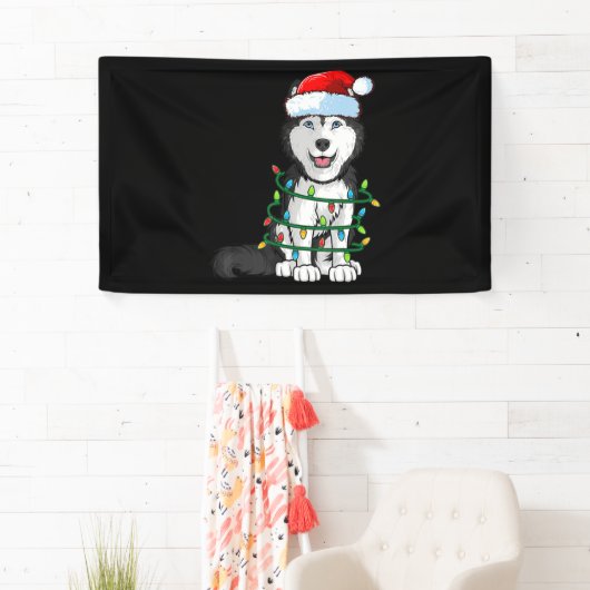 Siberischer Husky Weihnachten Weihnachtsmannmütze Banner (Insitu)