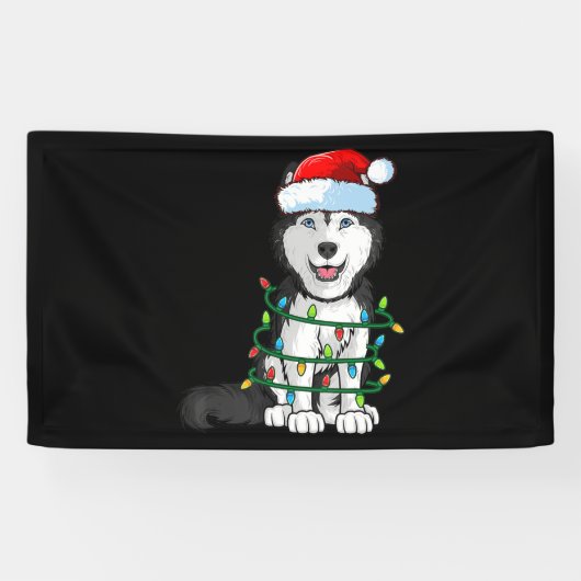 Siberischer Husky Weihnachten Weihnachtsmannmütze Banner (Horizontal)