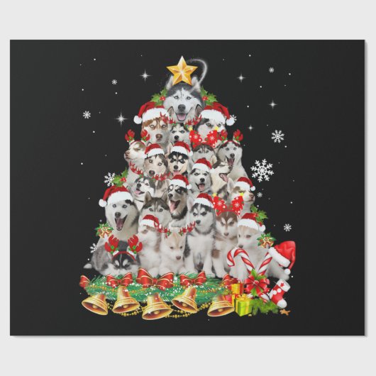 Siberischer Husky Weihnachtsbaum Lights Funny Dog Geschenkpapier (Flach)