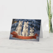 Siberischer Husky Weihnachtskarte 2 Dankeskarte (Vorderseite)