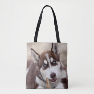Siberischer Husky-Welpe am Strand Tasche