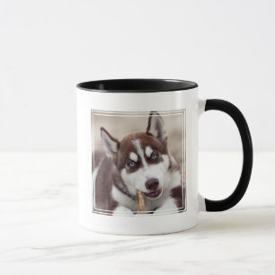 Siberischer Husky-Welpe am Strand Tasse